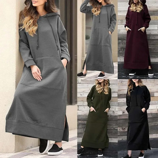 Hooded Sweater Dress with Pockets