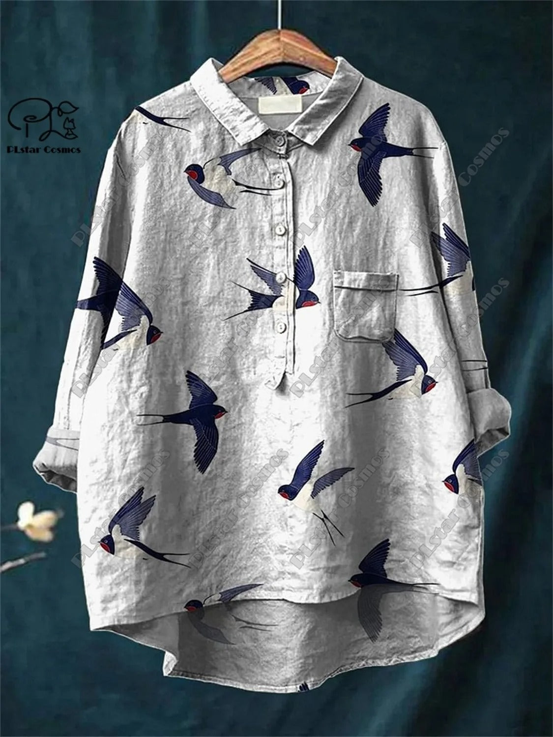 Retro Rabbit Bird Peacock Print Open Tube Shirt