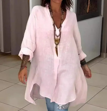 Linen Flow V-Neck Shirt Blouse
