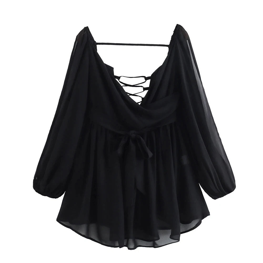 Chic Backless Pleated Tie Mini Dress