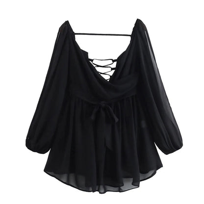 Chic Backless Pleated Tie Mini Dress