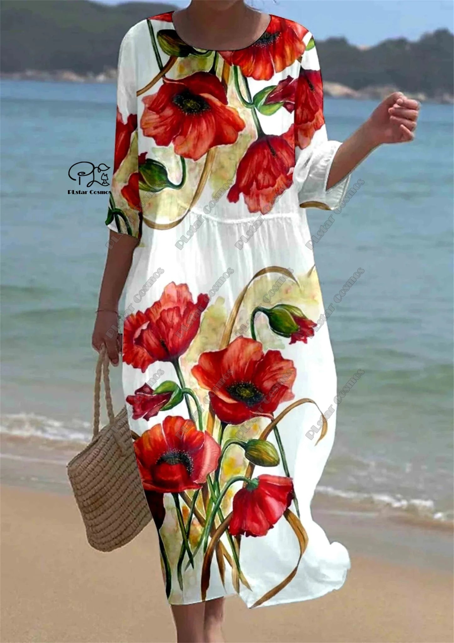 Vintage Floral 3D Printed Midi Dress