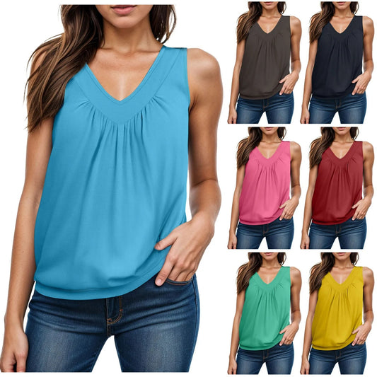 Ruched V-Neck Sleeveless Tank for Women