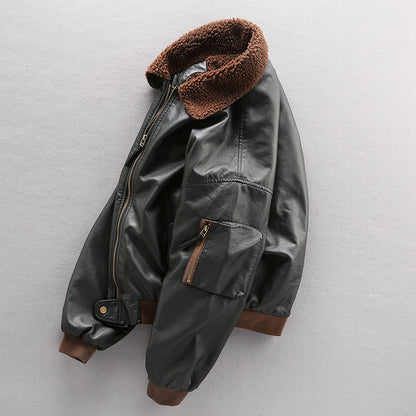 Men's Leather Jacket Pilot Fleece-Lined Thick