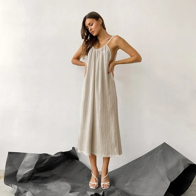 Elegant Cotton Gauze Sleeveless Maxi Dress