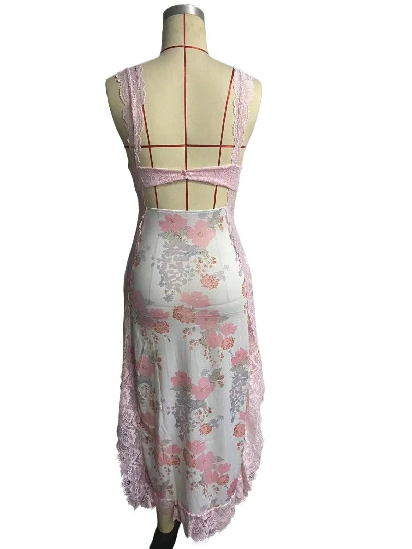 Rose Whisper Lace Floral Slit Dress