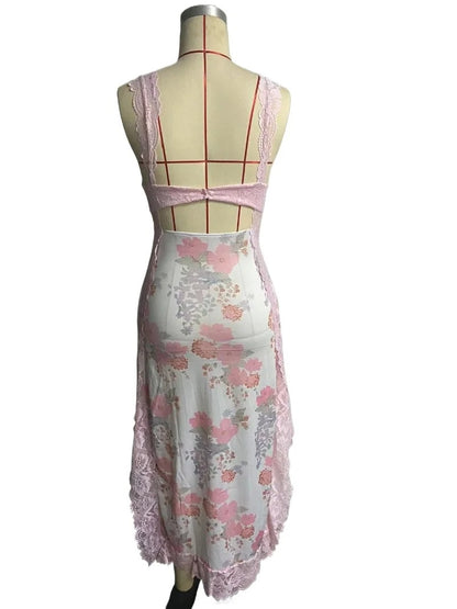Rose Whisper Lace Floral Slit Dress