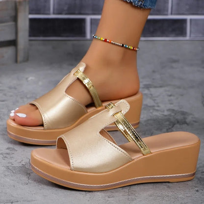 Gold Wedge Platform Sandals