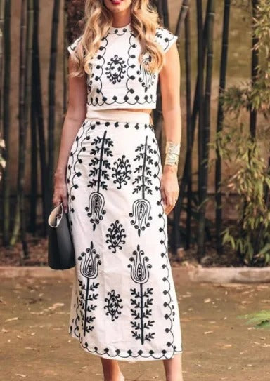 Boho Retro Print Skirt Set