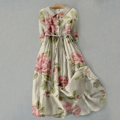 Elegant Bloom Cinched Waist Midi Dress