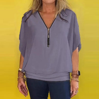 White Chiffon Batwing Sleeve Blouse