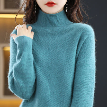 Mink Sweater Women's Half Turtleneck Loose Thick Short