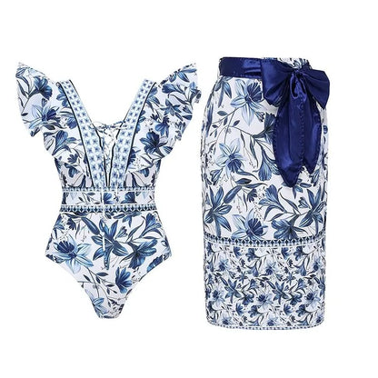 Flaxmaker Vintage Printed Swimsuit and Sarong