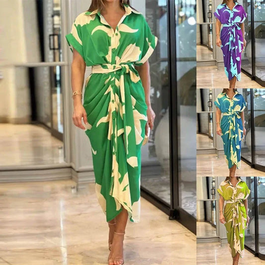 Autumn Elegance Printed Shirt Dress