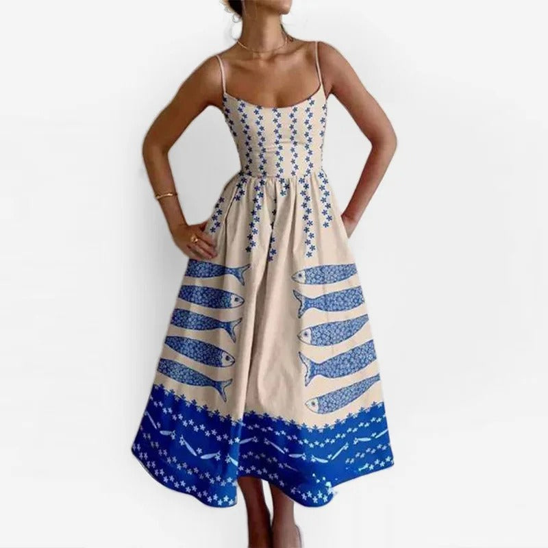 Fish & Shrimp Print Maxi Dress