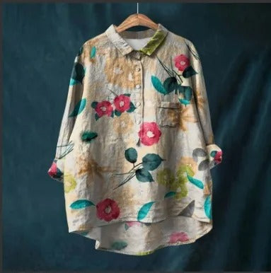 Autumn Breeze Button-Up Printed T-shirt