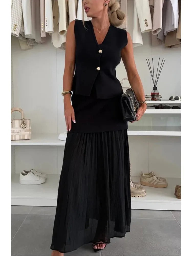 Elegant Chiffon Two-Piece Skirt Set