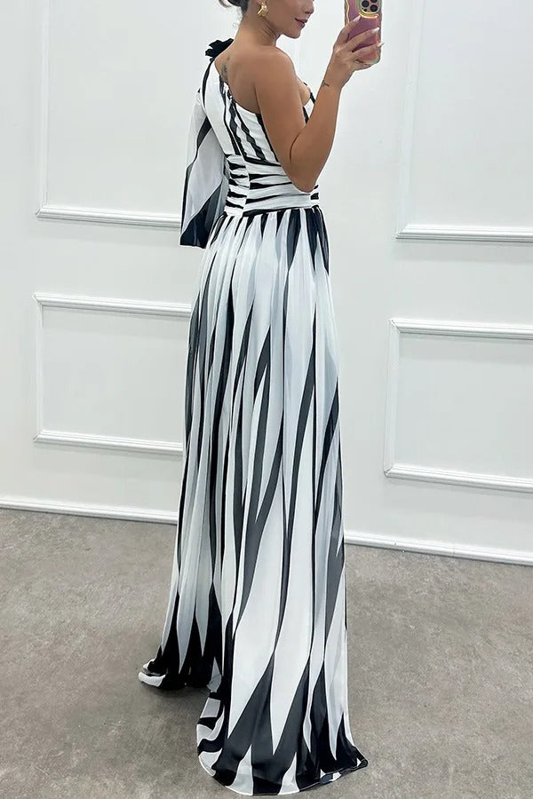 Striped Allure One-Shoulder Dress