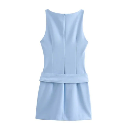 Chic Belted Sleeveless Cropped Dress