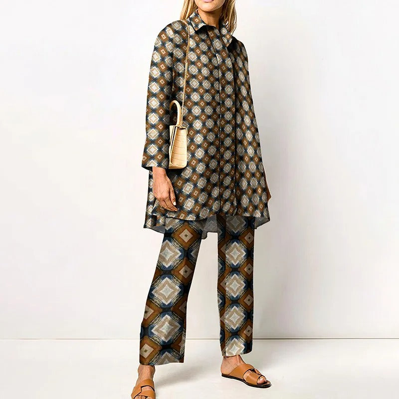 Vintage Print Loose Two-Piece Set