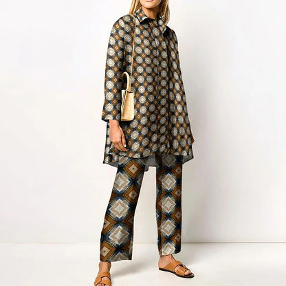 Vintage Print Loose Two-Piece Set
