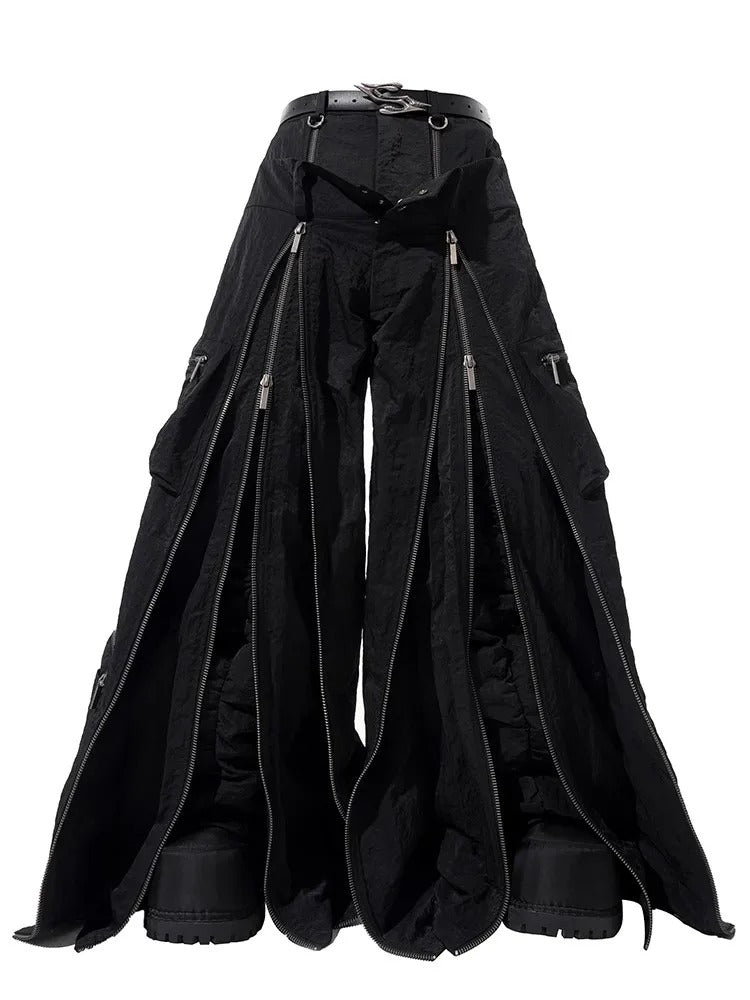 Cool Black Techwear Zipper Pants