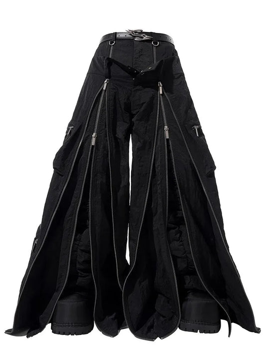 Cool Black Techwear Zipper Pants