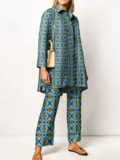 Vintage Print Loose Two-Piece Set