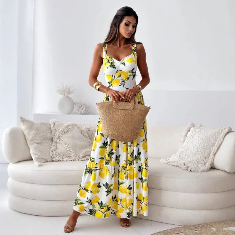 Lemon Print Maxi Dress