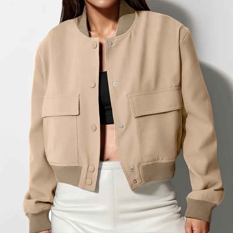 Stand Collar Pocket Jacket for Women