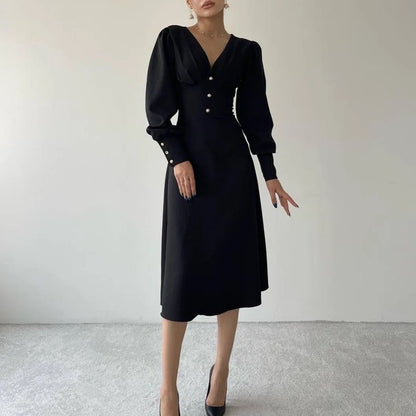 Sophisticated Slim V Neck Chiffon Dress