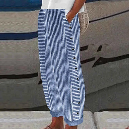 Striped High Waist Linen Pants