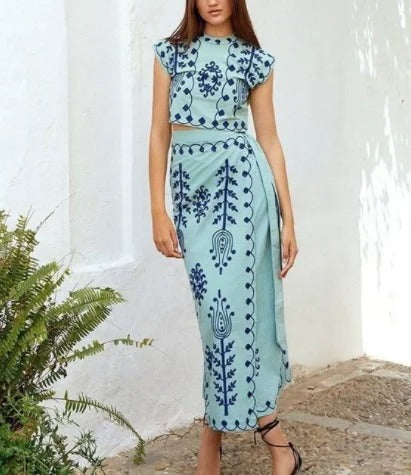 Boho Retro Print Skirt Set