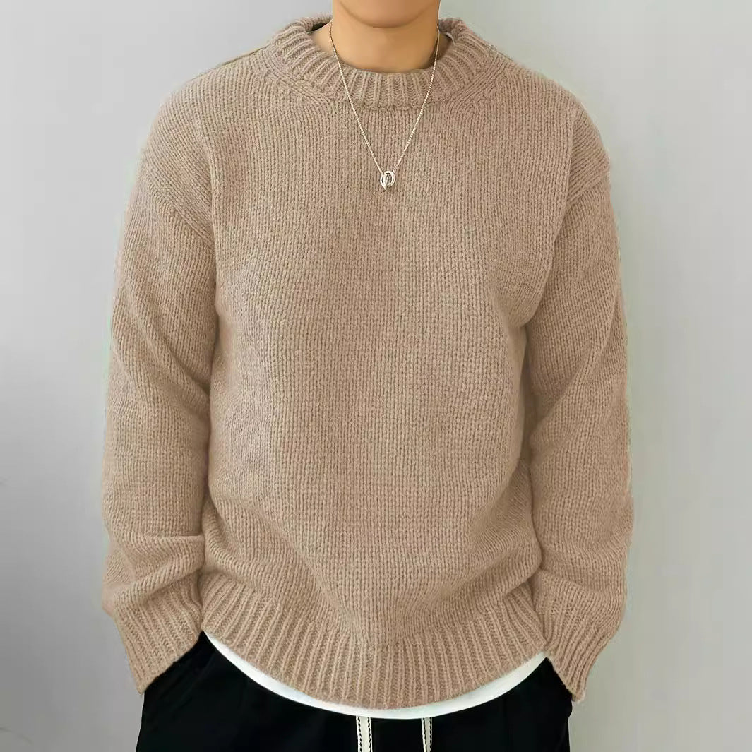 Men’s Solid Color Loose Knit Pullover Sweater