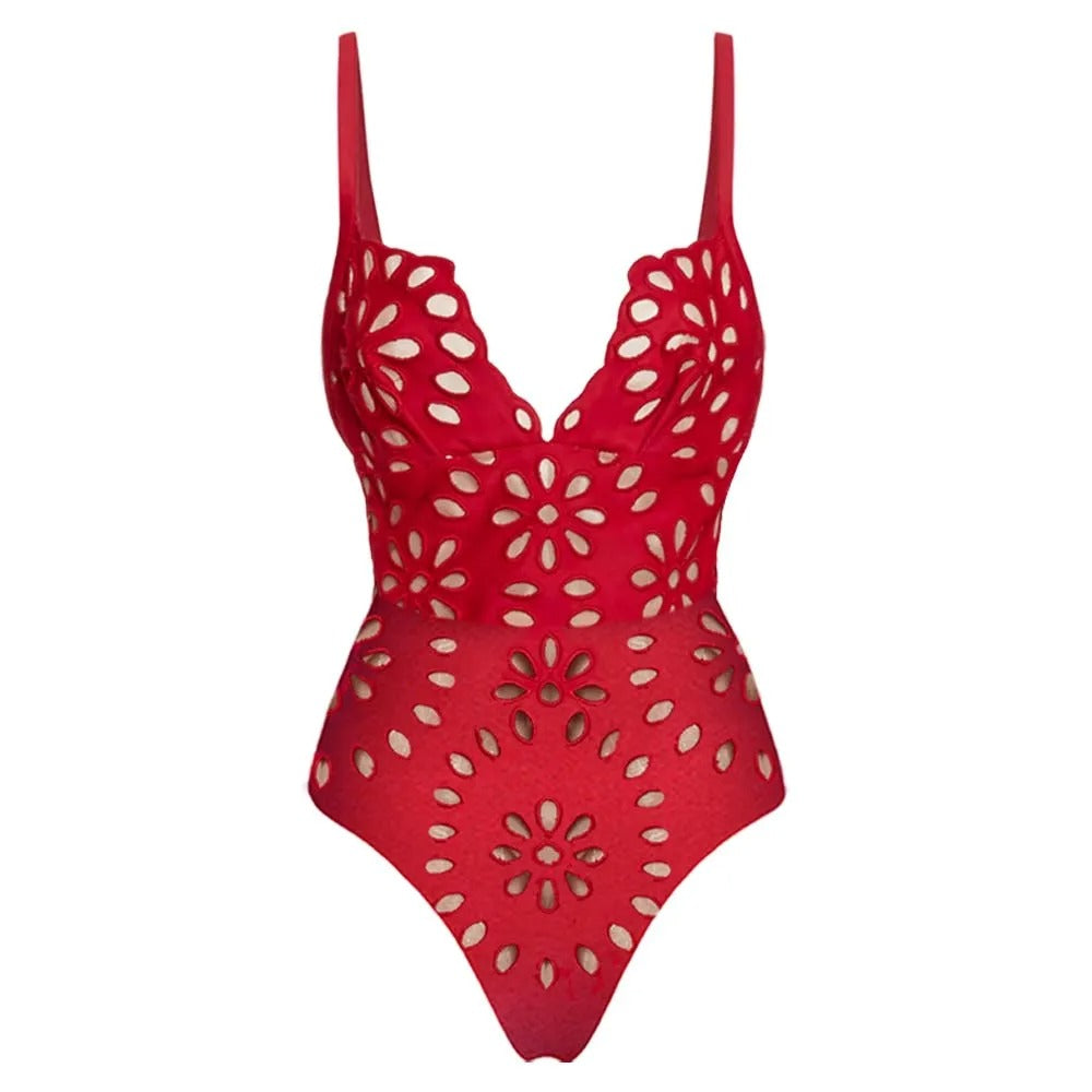 Flaxmaker Floral Hollow Swimsuit