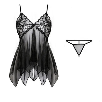 Lace V-Neck Tulle Lingerie Set