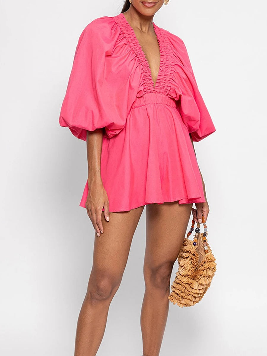 Plaid Charm V-Neck Summer Romper