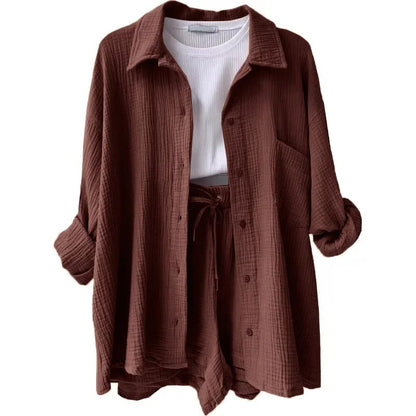 Two-Piece Button Up - Shorts & Vest Blouse