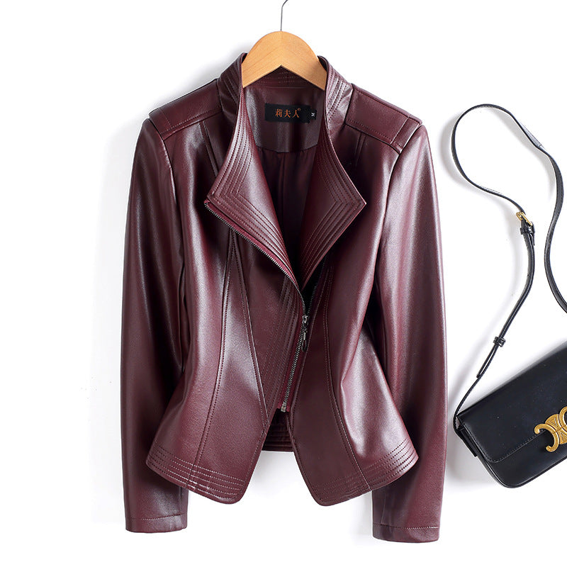 Women's Short Plus Size Leather Jacket
