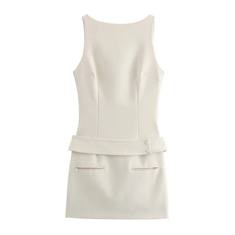Chic Belted Sleeveless Cropped Dress