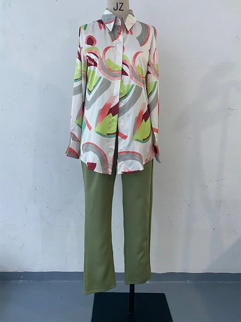 Elegant Spliced Print Two-Piece Set