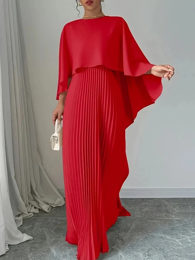 Elegant Pleated Ruffle Maxi Dress