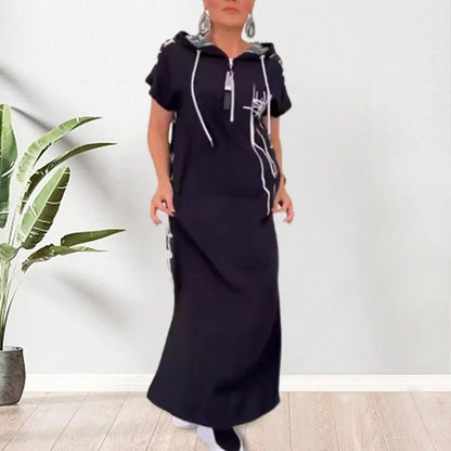 Hooded Patchwork Maxi Dress