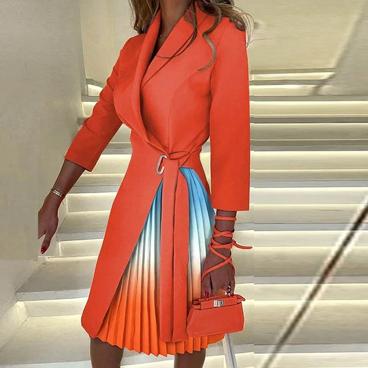 Elegant Belted Blazer Midi Dress