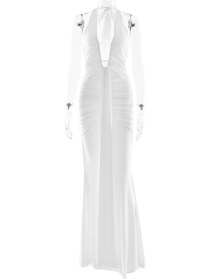 Sultry Backless Draped Maxi Dress