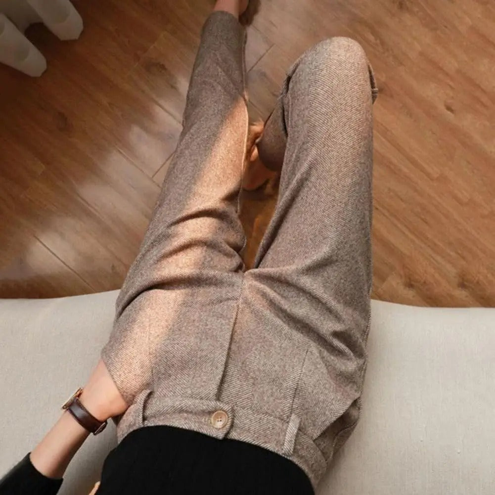 Women’s High-Waist Herringbone Slim Fit Trousers
