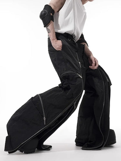 Cool Black Techwear Zipper Pants