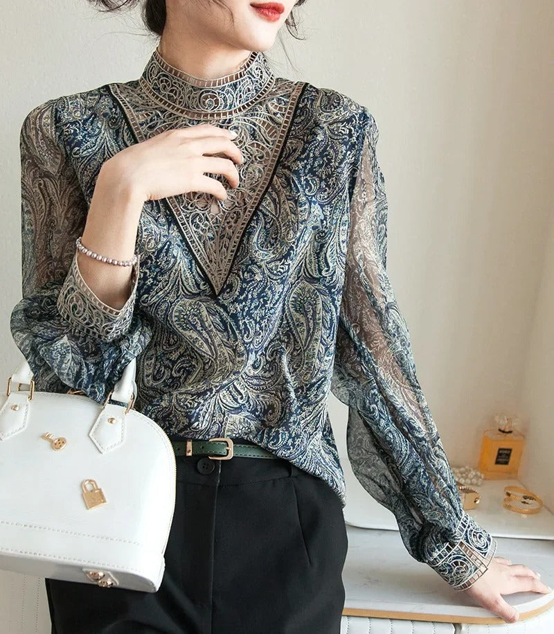 Embroidered Silk Lantern Shirt