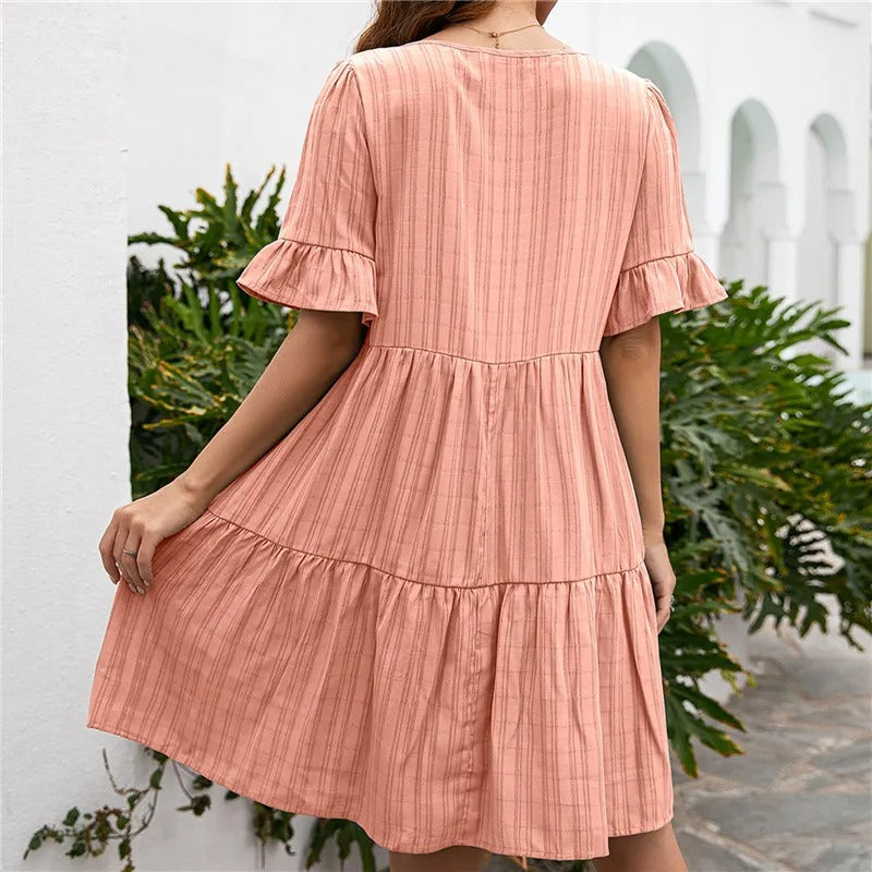 Solid V-Neck Beach Dress