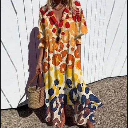V-neck Bohemian Shirt Dress